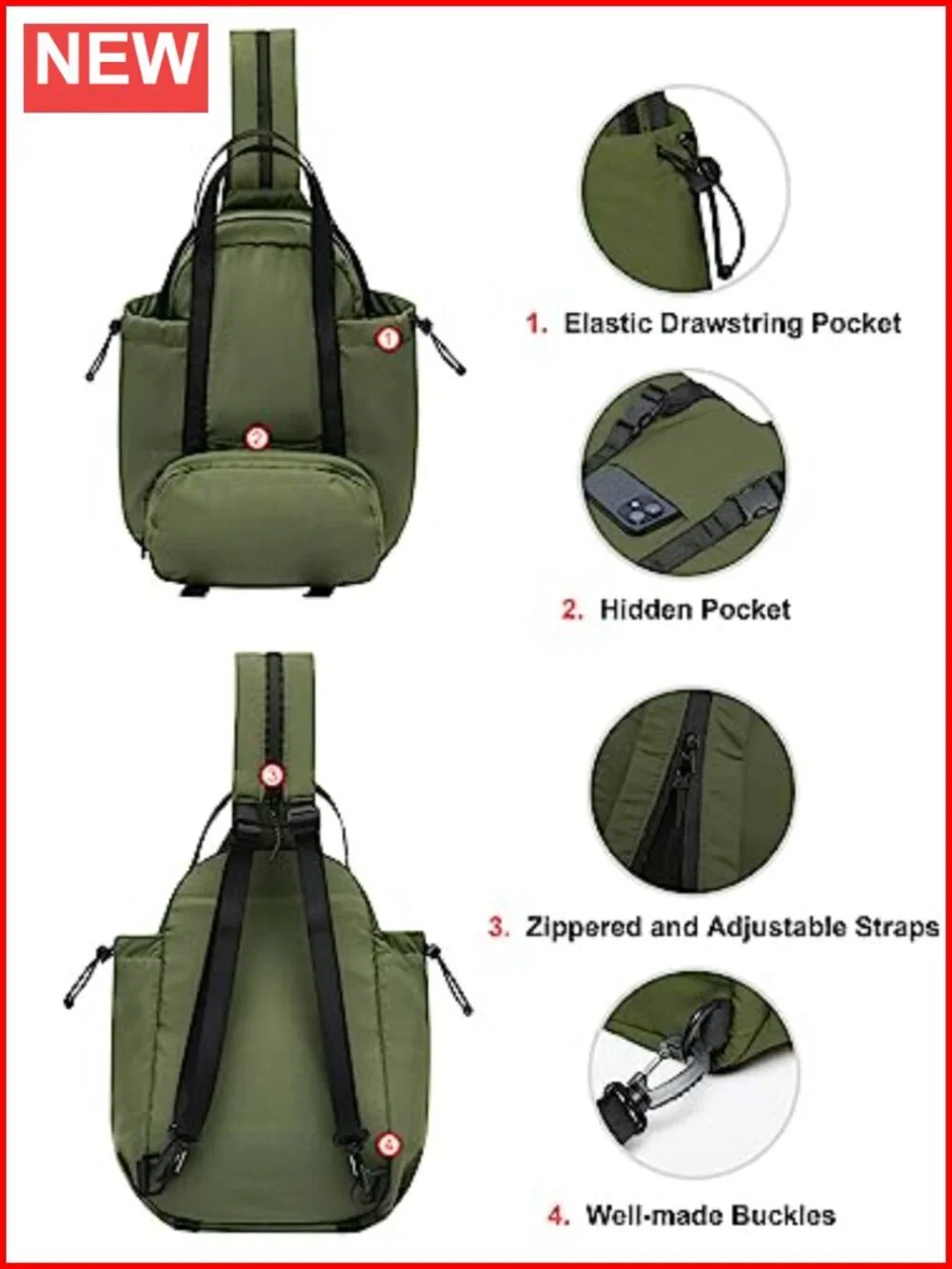 Waterproof Convertible Mini Backpack Detachable Sling Crossbody Bag Hiking